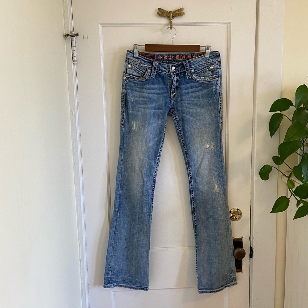 Rock Revival Elaina Distressed Boot‎ Cut Denim Jeans Size 28